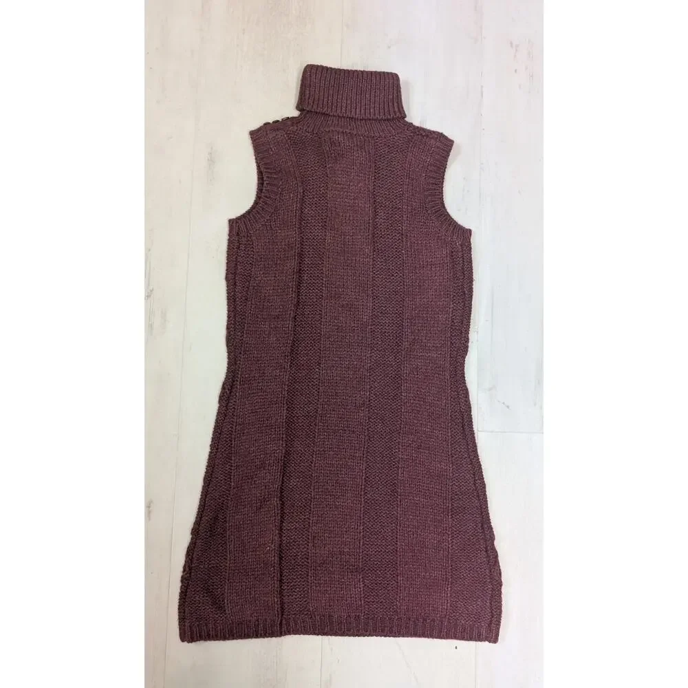 JJ Basics Basics Sleeveless Cable Knit Turtleneck Sweater Dress Small Burgundy - Picture 4 of 8